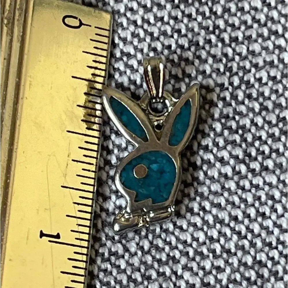 Vintage Silver Playboy Bunny Pendant with Turquoise‎ Inlay